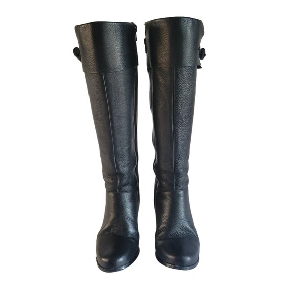 Jones Bootmaker Black Leather Tall Boots Size 38 EU 7.5 US EUC Chunky 3" Heel - Picture 4 of 8